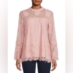 Ultra Pink long sleeve high neck lace pink top size medium lined